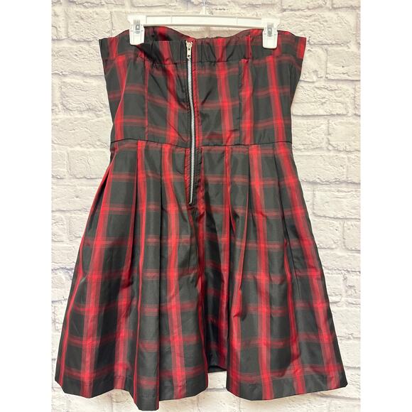 Retro Doll Red Black Plaid Strapless Bow Mini Formal Gothic Party Dress XXL NWOT - Picture 3 of 4